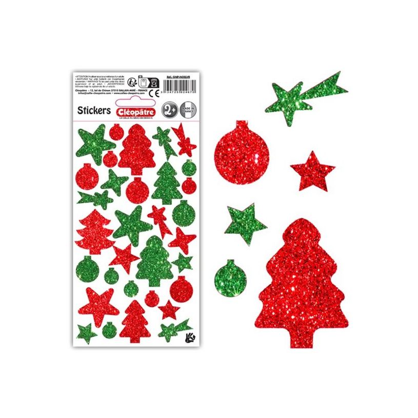 3134725024670-Cléopâtre - Jeu d'adhésifs de décoration - 32 pièces - noël - 10 - 40 mm - vert, rou-P_405230465_3-0