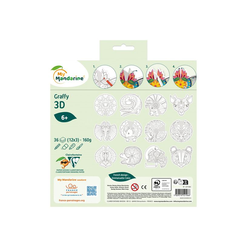 3609510521066-Graffy Pop Mandala 3D, Animals of the savannah - livre à colorier (relié par spirale)-P_405230582_1-3