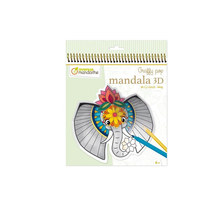 3609510521066-Graffy Pop Mandala 3D, Animals of the savannah - livre à colorier (relié par spirale)-P_405230582_5-1