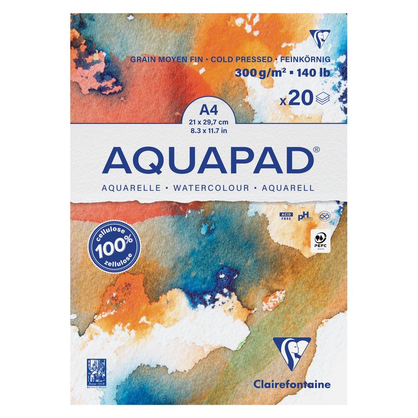 3329689760768-Clairefontaine - Aquapad - bloc encollé - A4 - 20 feuilles - 300g-P_405230681_1-0
