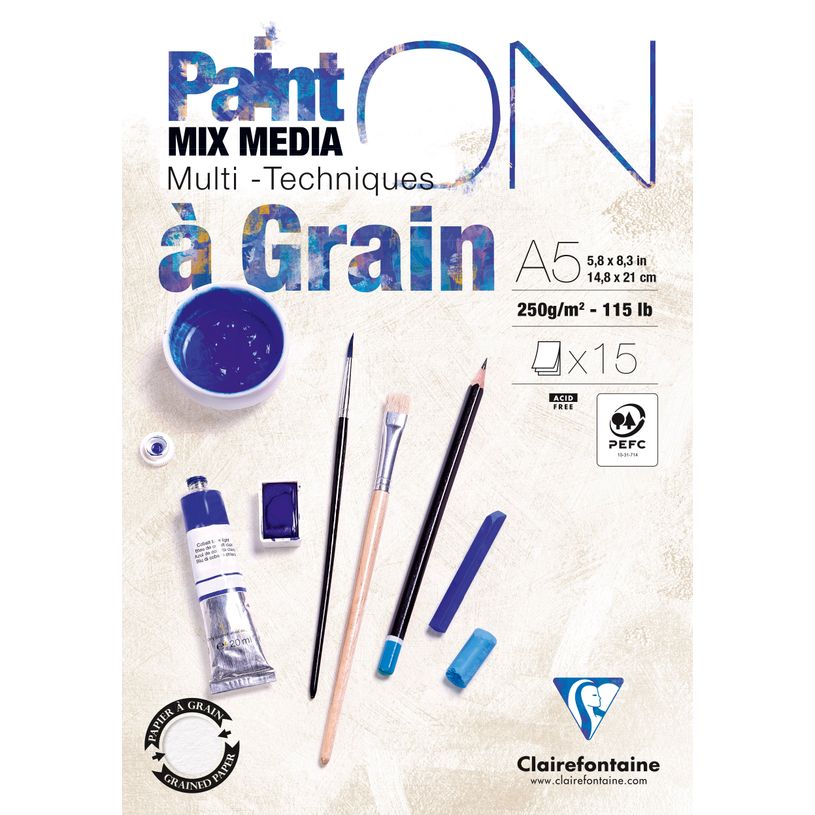 3329689759748-Clairefontaine - PaintON à grain - bloc encollé - A5 - 15 feuilles - 250g-P_405230686_1-0