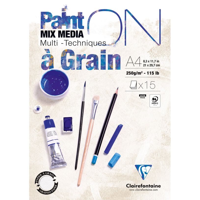 3329689759755-Clairefontaine - PaintON à grain - bloc encollé - A4 - 15 feuilles - 250g-P_405230687_1-0