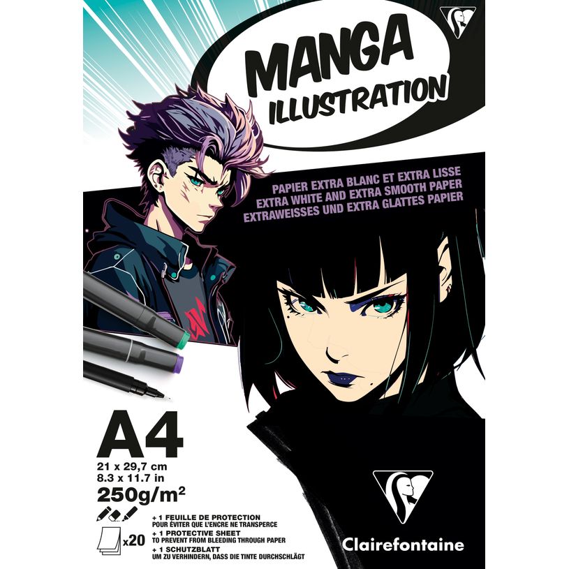 3329689761635-Clairefontaine - Illustration Manga - bloc encollé - A4 - 20 feuilles - 250g-P_405230689_1-0