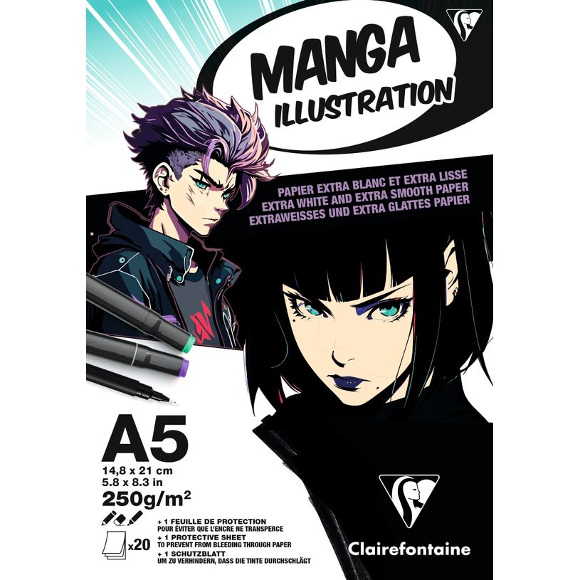 3329689761628-Clairefontaine - Illustration Manga - bloc encollé - A5 - 20 feuilles - 250g-P_405230690_1-0
