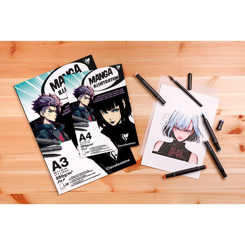 3329689761628-Clairefontaine - Illustration Manga - bloc encollé - A5 - 20 feuilles - 250g-P_405230690_2-1