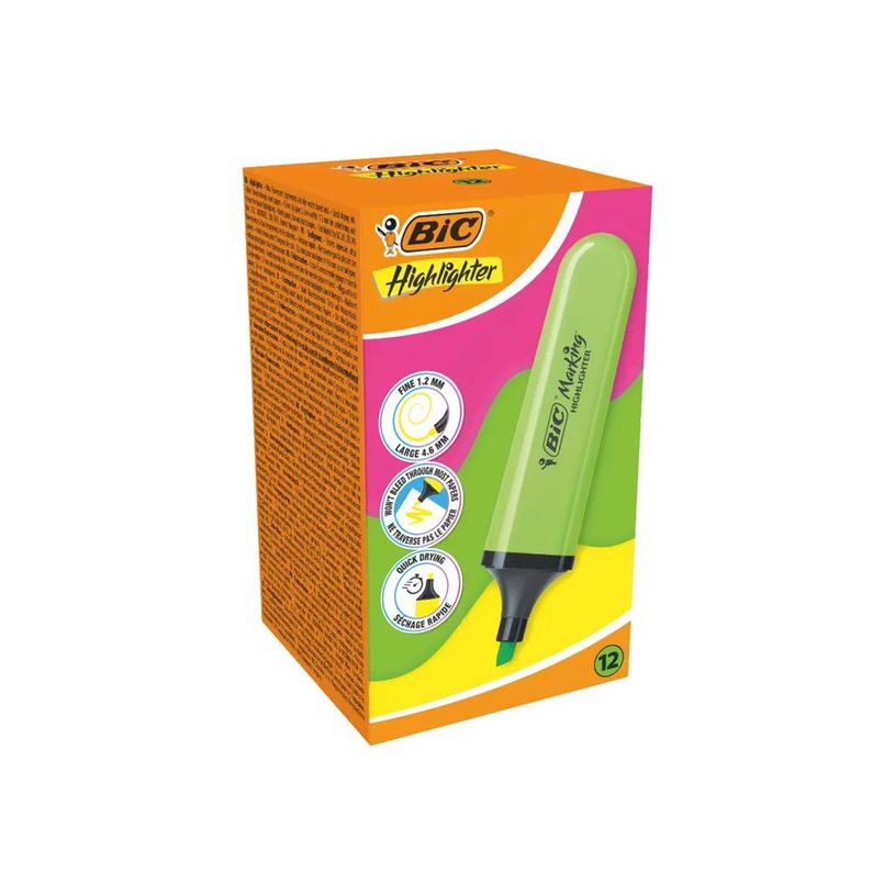 3086123742888-BIC Marking - Surligneur - vert fluo - 1.2-4.6 mm - fin (pack de 12)-P_405230696_1-2
