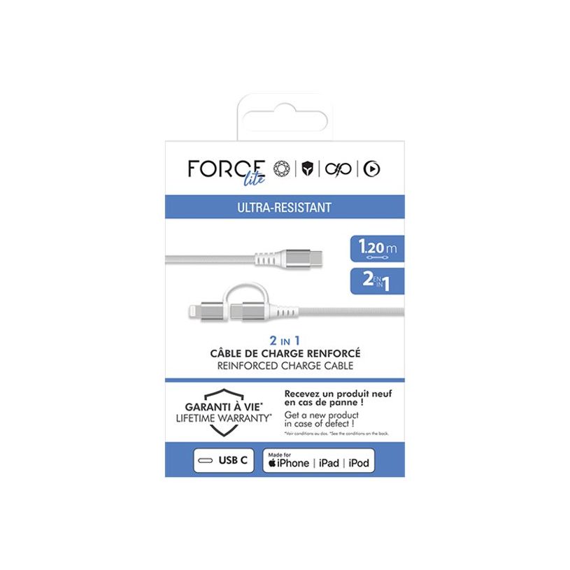 3571211530794-Force Power Lite - Câble USB - 24 pin USB-C (M) pour Lightning, 24 pin USB-C (M) - 3 A - 1.2 m - Prise en charge de Power Delivery, c