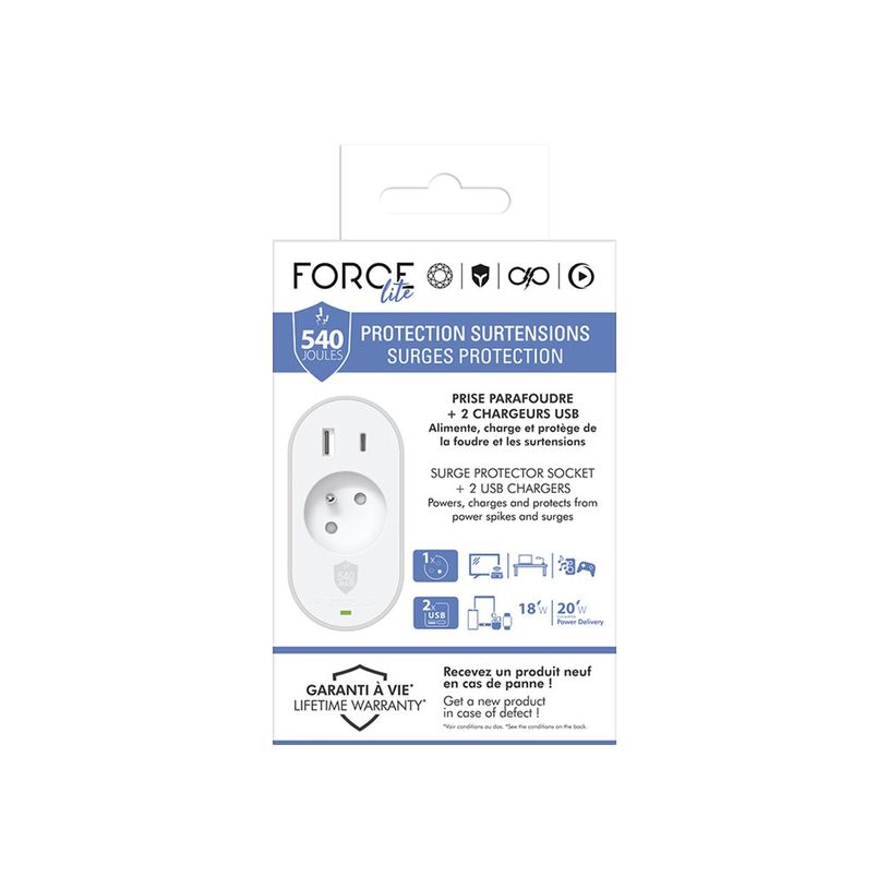 3571211526896-Force Power Lite - Protection contre les surtensions - 540J, lifetime warranty, Type E, USB A + C PD - connecteurs de sortie : 1 - 1.5 m-P_405231884_1-4