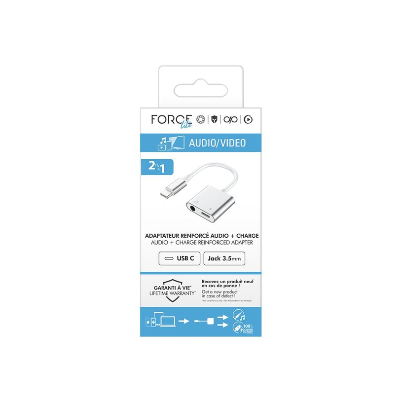 3571211530237-Force Power Lite - USB-C vers jack de casque / adaptateur de charge - 24 pin USB-C mâle pour 24 pin US-P_405231894_1-3