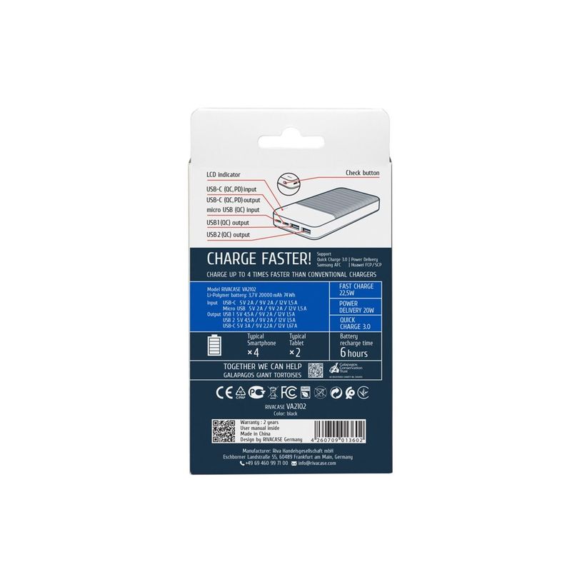 4260709013602-Riva Case Rivapower VA2102 - Banque d'alimentation - QC / PD, portable - 5 / 9 / 12 V - 22.5 Watt - lithium-polymère - 20000 mAh - 74 Wh - c-P_405231906_2-11