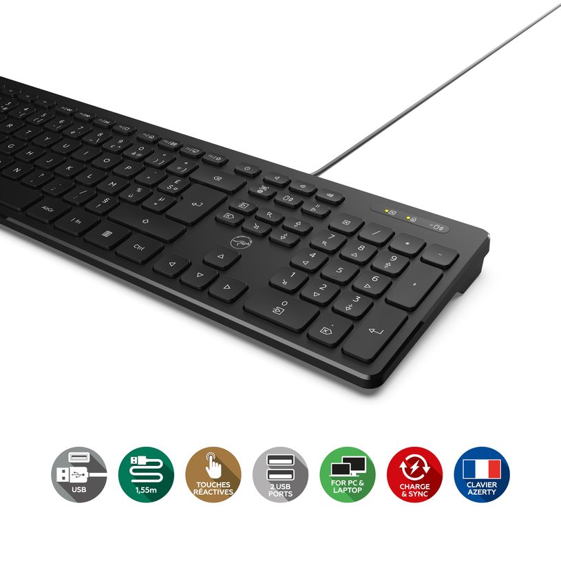 3700527304250-Mobility Lab - Clavier filaire BUSINESS + 2 HUB USB intégré - Azerty - noir--3