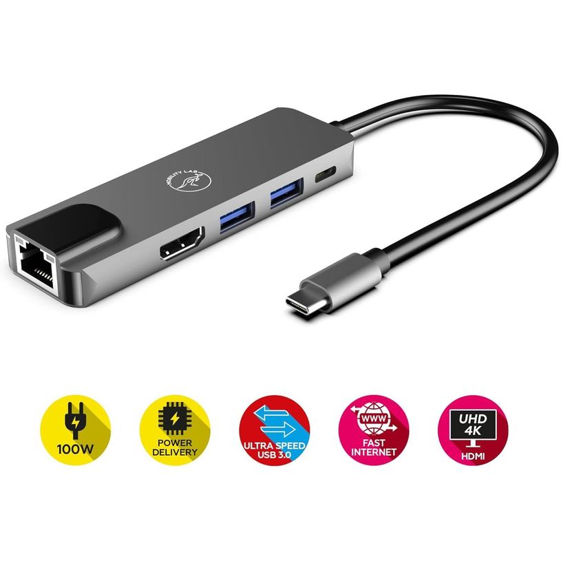 3700527313009-Mobility Lab - Hub Adapter USB-C 5-en-1  - 100W - gris sideral--2
