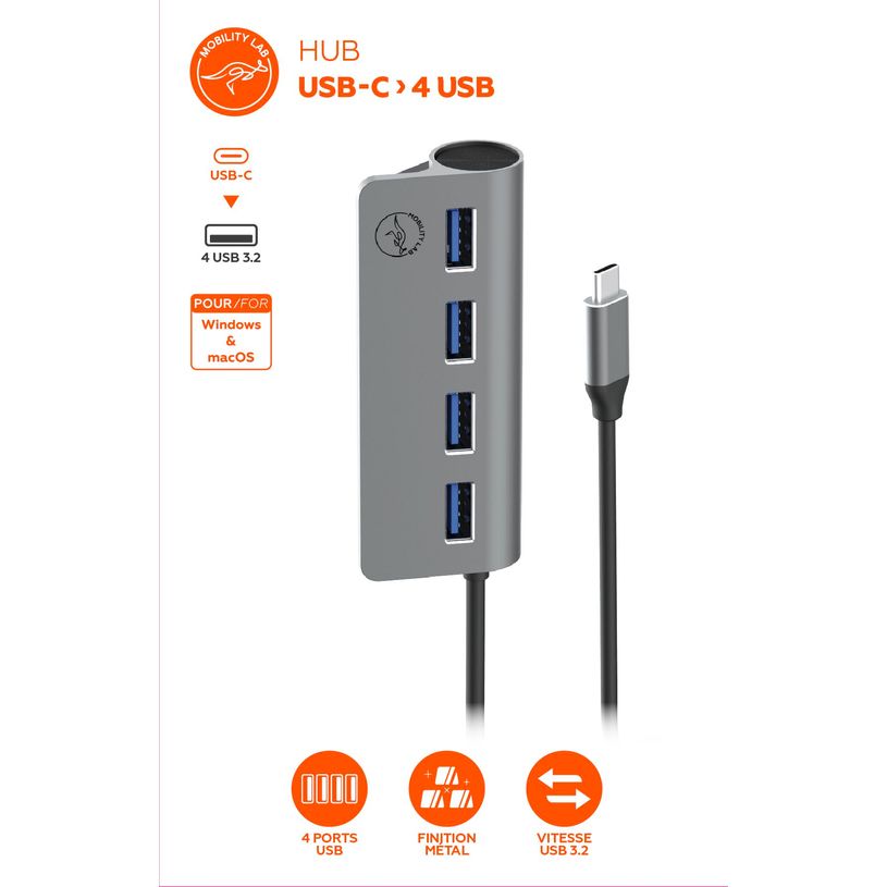 3700527311821-Mobility Lab - Hub USB-C 4 ports - USB 3.0 - gris sidéral--4