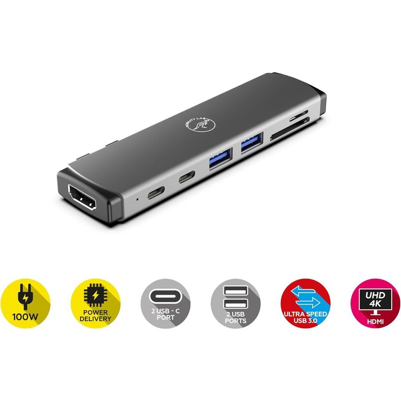 3700527313030-Mobility Lab - Hub Adaptateur USB-C 7-en 1 -  100W - gris sideral--3