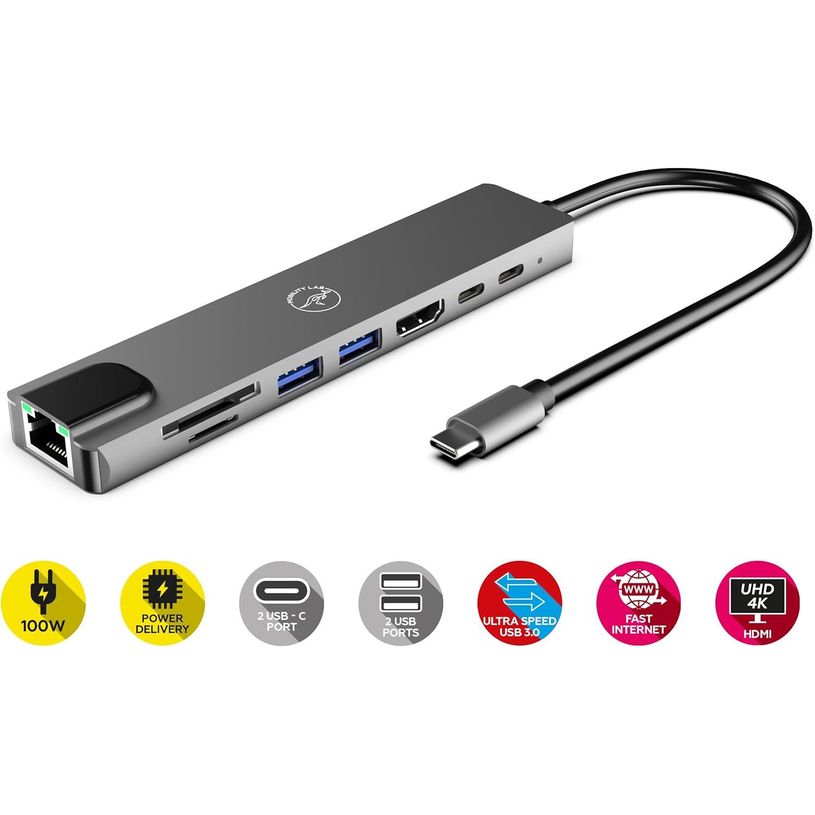 3700527313023-Mobility Lab - Hub Adaptateur USB-C 8-en 1 -  100W - gris sideral--1