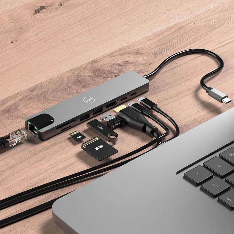 3700527313023-Mobility Lab - Hub Adaptateur USB-C 8-en 1 -  100W - gris sideral--3