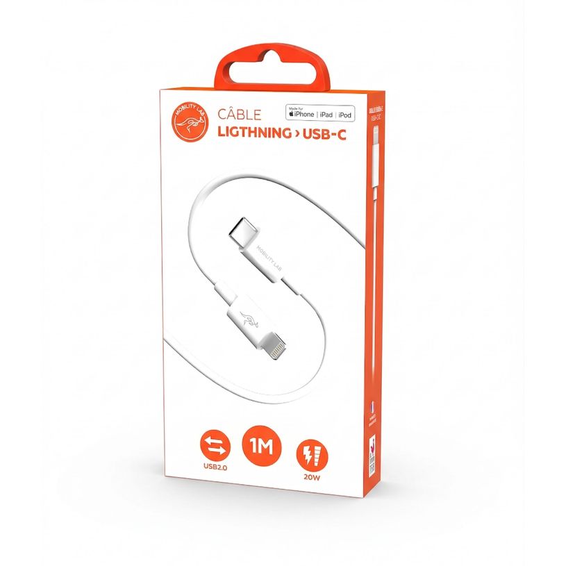 3700527310213-Mobility Lab - Câble USB-C vers lightning - 1m - blanc--4