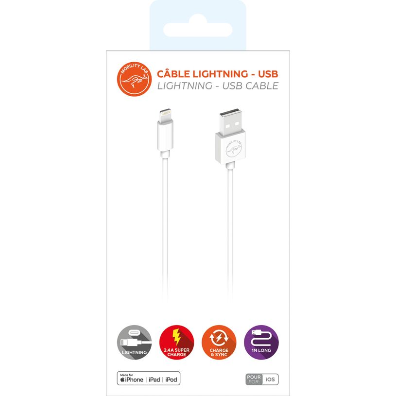 3700527312224-Mobility Lab - Câble de charge et synchronisation USB-A vers lightning - 1m - blanc--4