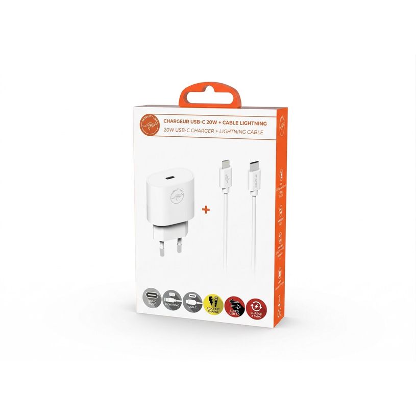 3700527312545-Mobility Lab - Chargeur + câble USB-C vers lightning - 2m - blanc--4