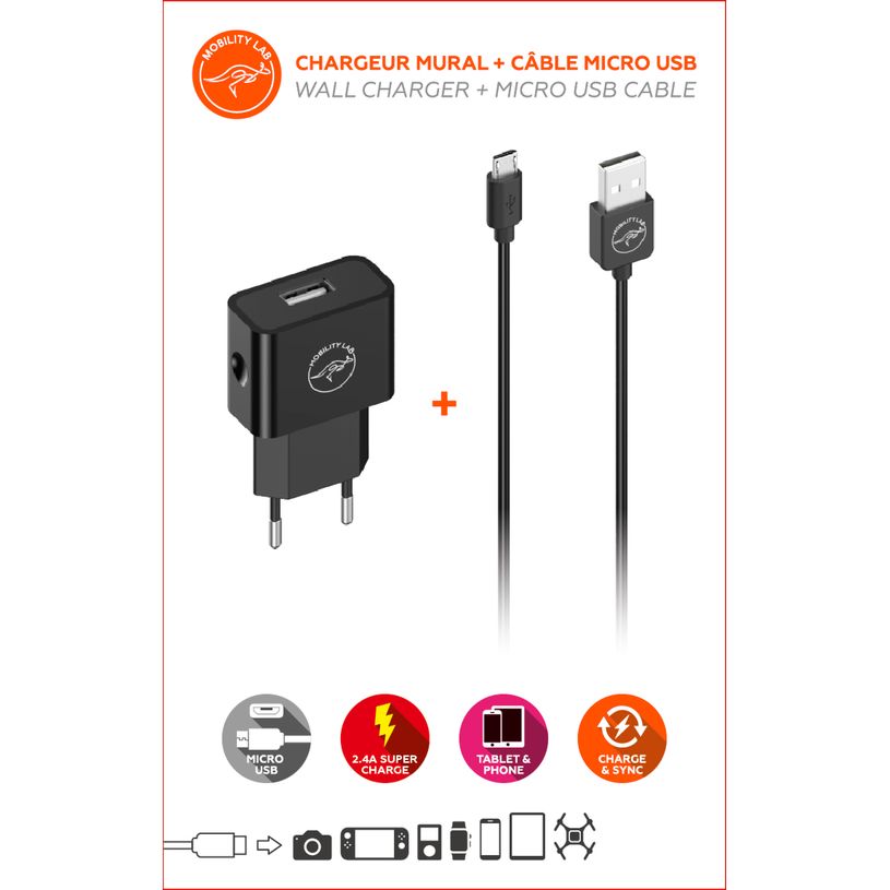 3700527311555-Mobility Lab - Chargeur + câble micro-USB/USB-A - noir--4