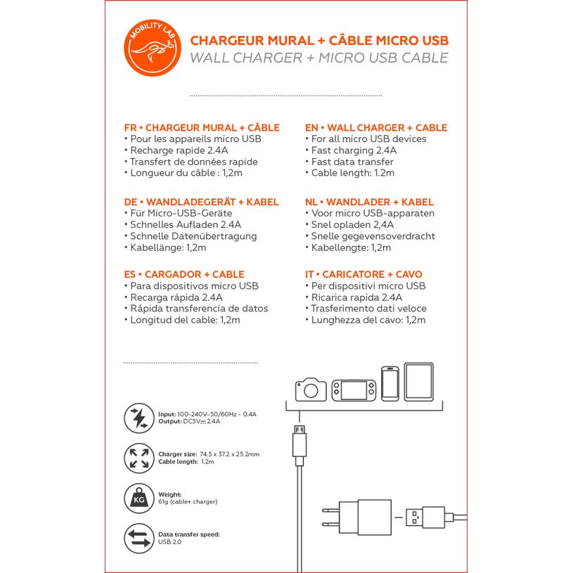 3700527311555-Mobility Lab - Chargeur + câble micro-USB/USB-A - noir--5