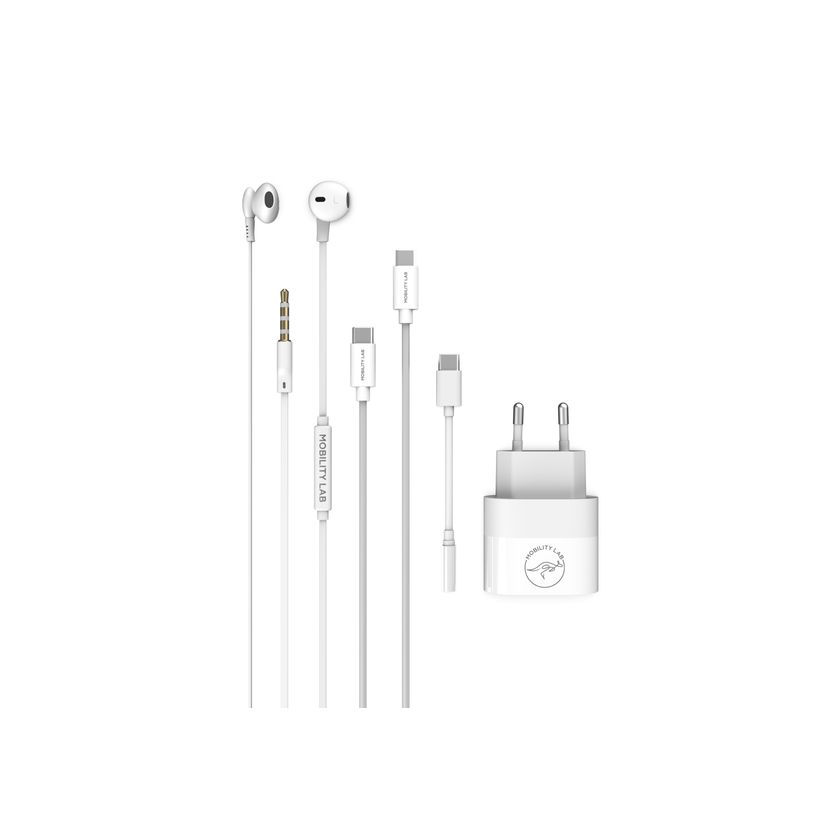3700527307374-Mobility Lab - Pack téléphonie - chargeur + câble USB-C + écouteur + adaptaeur USB-C/jack--3