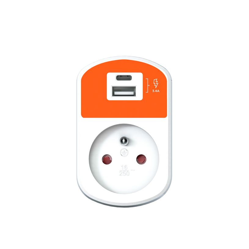 3700527307947-Mobility Lab - Prise murale + Chargeur Rapide USB-A & USB-C - blanc--2