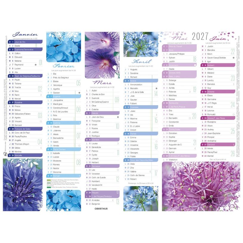 3664447227269-Oberthur - Calendrier fleurs - 6 mois par page - 420 x 320 mm - daté--0