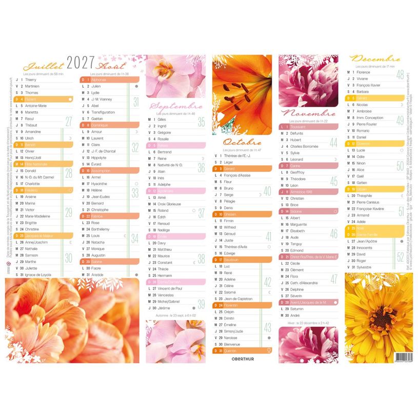 3664447227269-Oberthur - Calendrier fleurs - 6 mois par page - 420 x 320 mm - daté--1