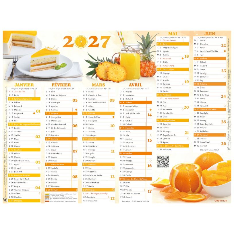 3664447227436-Oberthur - Calendrier cuisine - 6 mois par page - 420 x 320 mm - daté--0