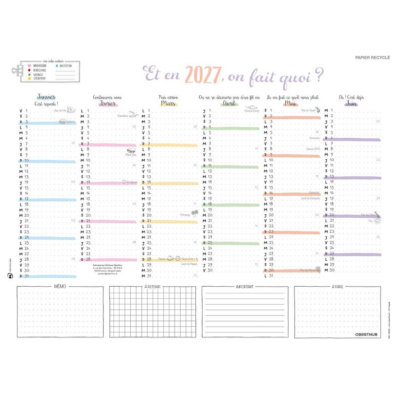3664447231716-Oberthur - Calendrier bullet- 7 mois par face - 265 x 210 mm - daté--0