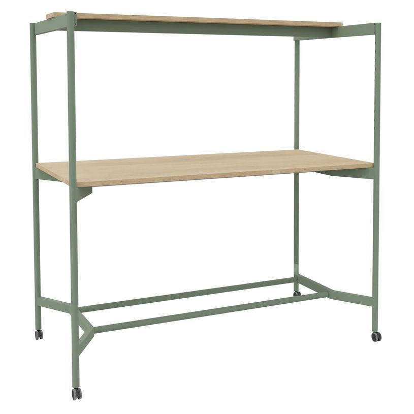 3253310546912-Table Coworking ELKI - L180 - plateau imitation chene clair - pied vert sauge-P_405232795_1-0