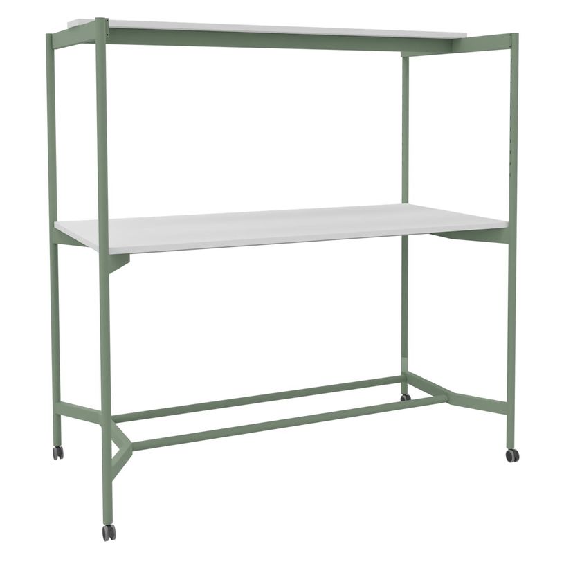 3253310546943-Table Coworking ELKI - L180 - plateau blanc perle - pied vert sauge-P_405232797_1-0