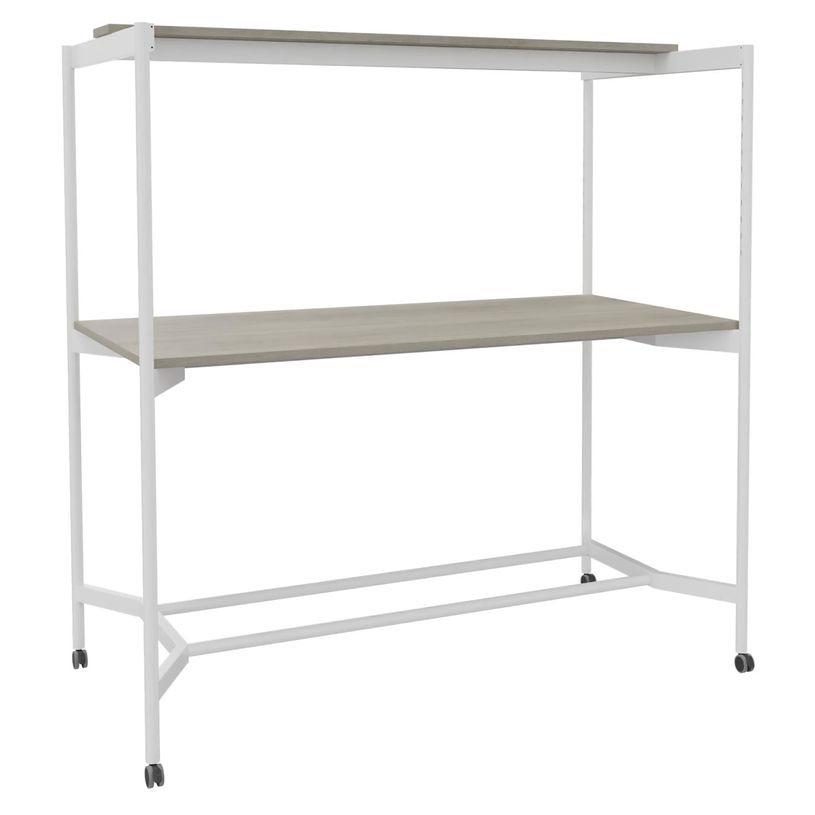 3253310546967-Table Coworking ELKI - L180 - plateau imitation chene gris - pied blanc-P_405232799_1-0