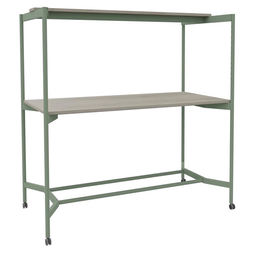 3253310546974-Table Coworking ELKI - L180 - plateau imitation chene gris - pied vert sauge-P_405232800_1-0