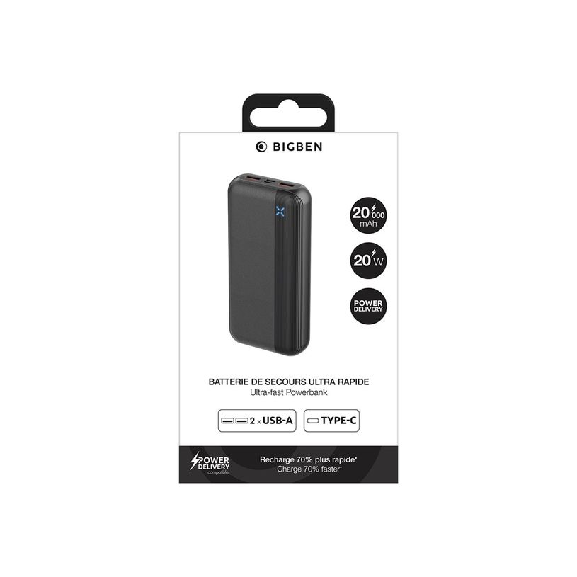 3571211484387-BIGBEN Connected - Banque d'alimentation - ultra-fast - 20000 mAh - 20 Wh - 2.4 A - PD, Quick Charge - 3 connecteurs de sor-P_405232816_1-3