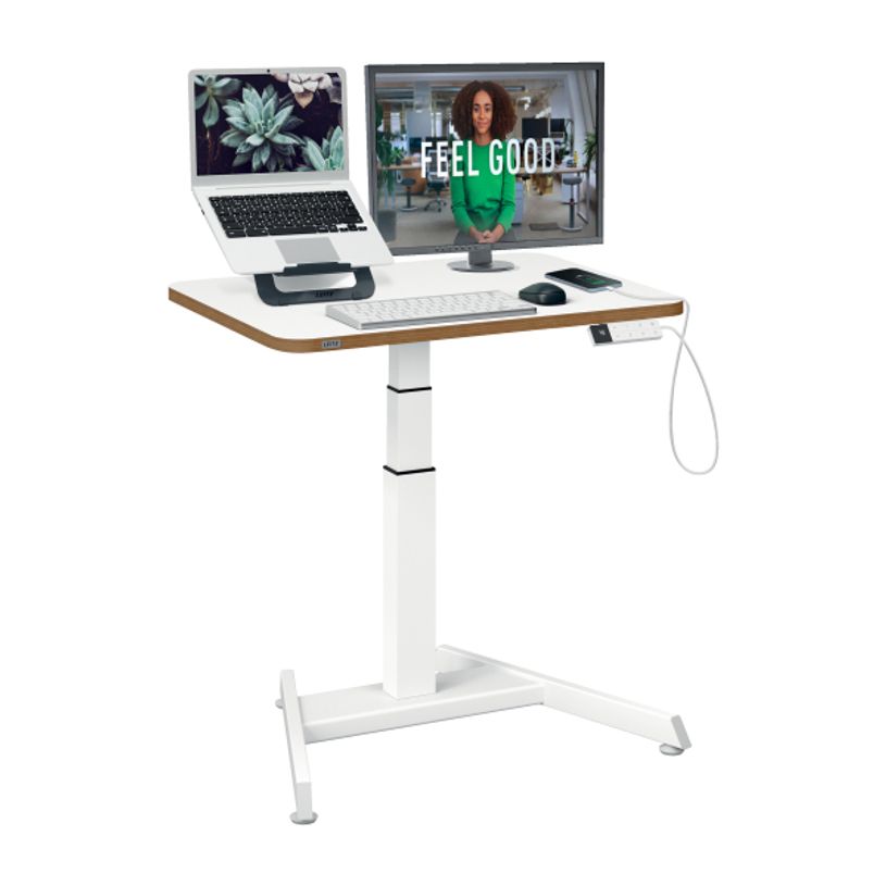4002432138371-Bureau ERGO – Bureau assis-debout compact – Réglage électrique 65-130cm – Blanc--4