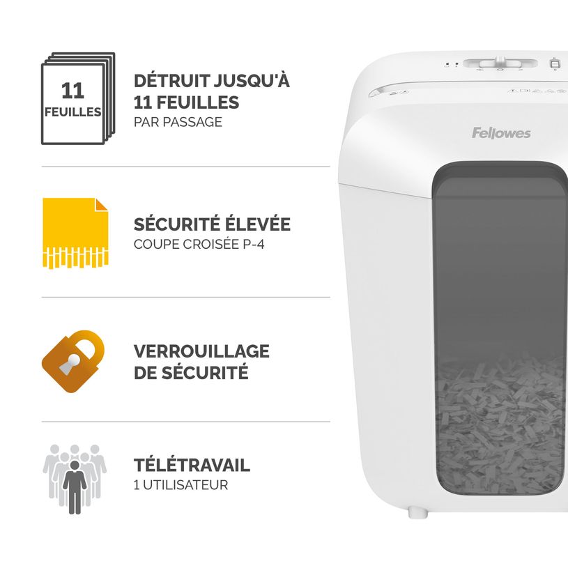 0043859797158-Fellowes Powershred LX70 - destructeur de documents coupe croisée - 11 feuilles - Corbeil-P_405233019_2-1