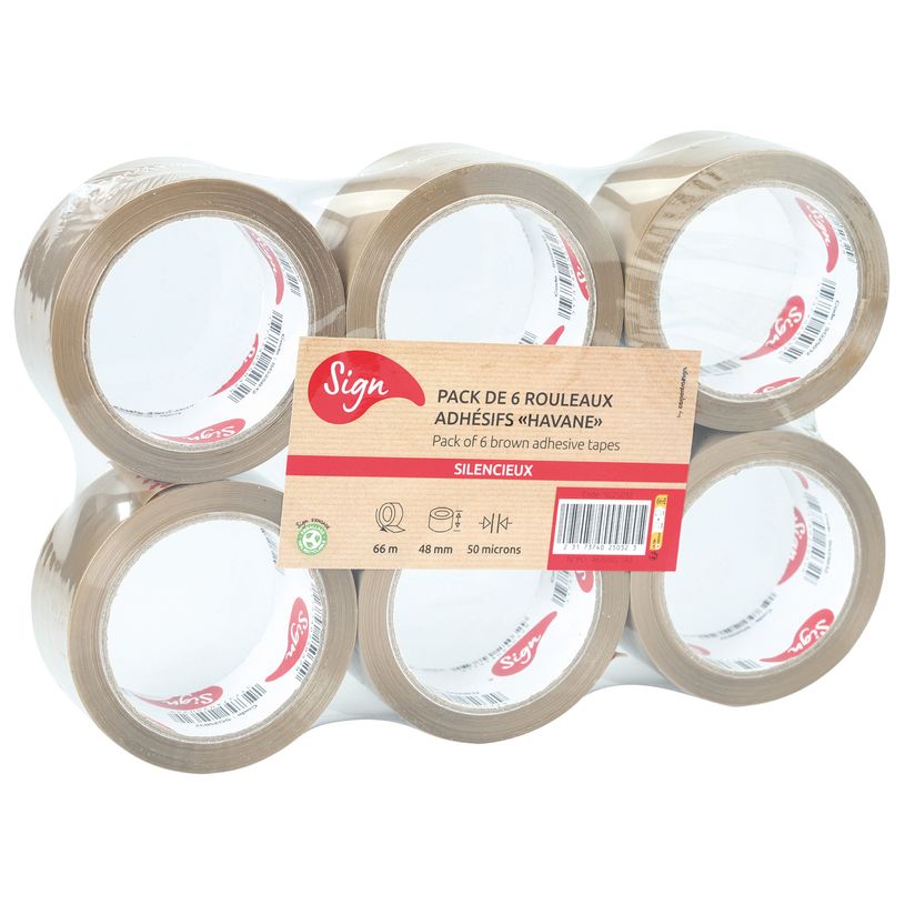 23173740250323-Lot de 6 rouleaux adhésif pour emballage - polypropylène havane - 66m x 48mm-P_405233022_1-0