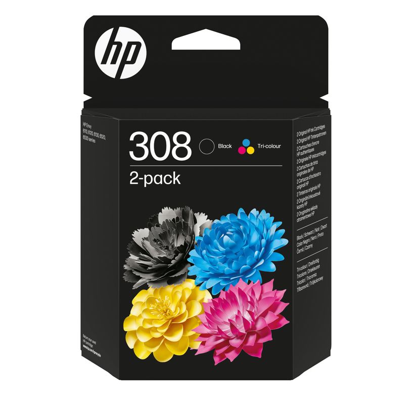0196786390135-HP 308 - Pack de 2 - noir, jaune, cyan, magenta - cartouche d'encre originale (6L6S6UE)-P_405233056_14-0