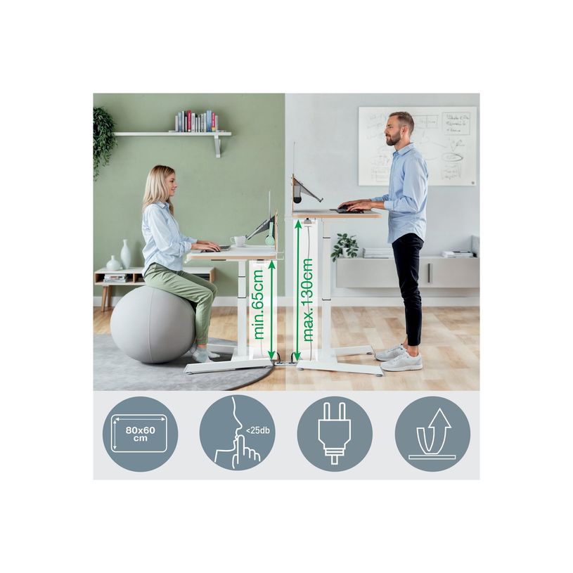 4002432138371-Bureau ERGO – Bureau assis-debout compact – Réglage électrique 65-130cm – Blanc-P_405233191_2-5