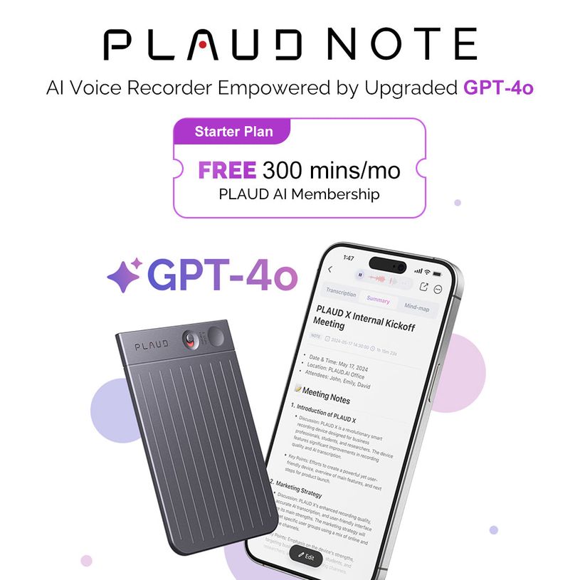 PLAUD NOTE 64 Go – Enregistreur Vocal IA Magnétique Avec Transcription 112 Langues, Résumé GPT-4, Claude 3 – Étui Inclus – Idéal Réunions & Notes