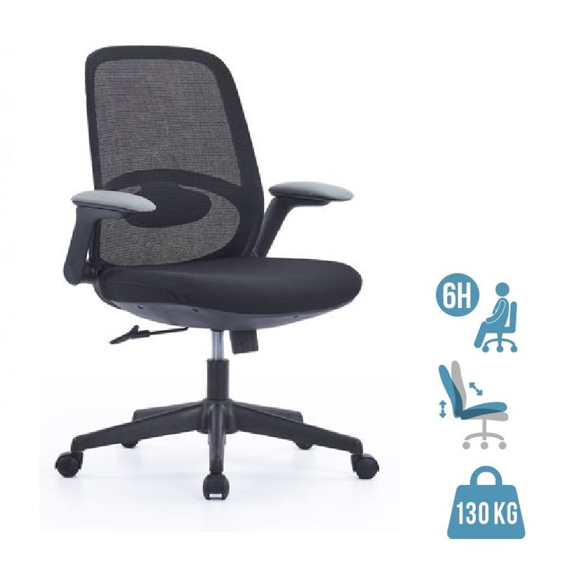 3760388581207-Fauteuil de bureau VEGA - accoudoirs rabattables - noir--0