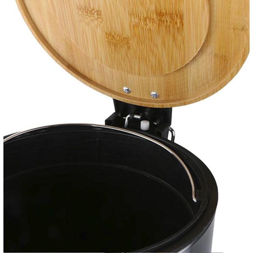 3304993543610-Frandis - Poubelle ronde noir avec couvercle en bambou - 30L --1