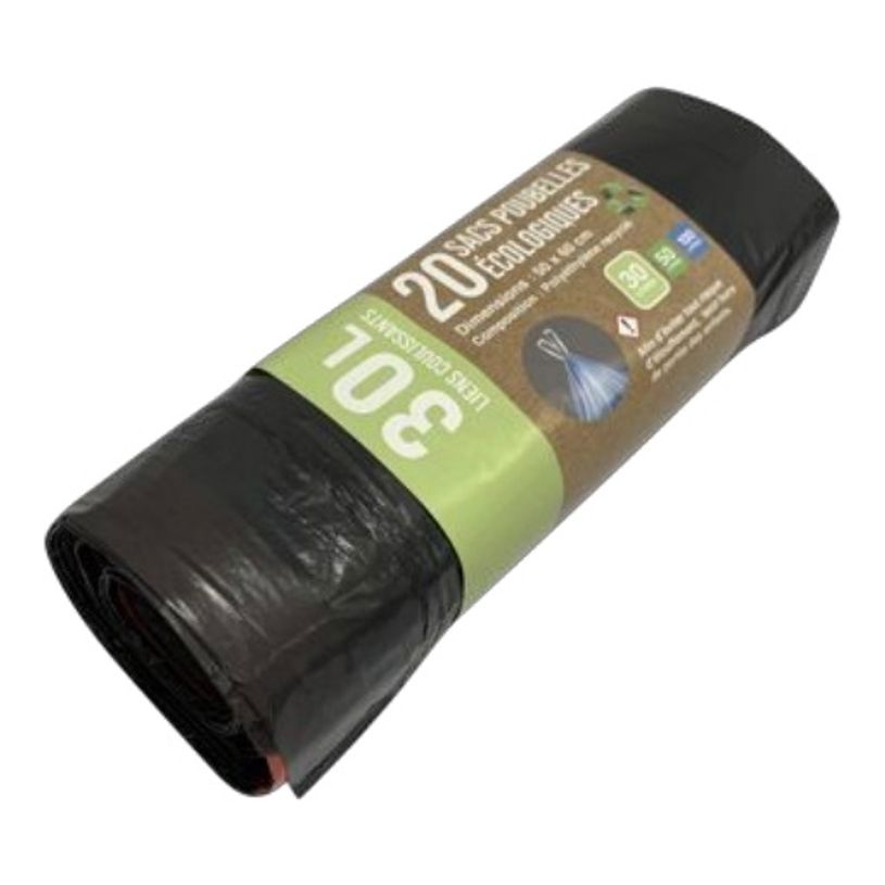 3304993602133-20 sacs poubelles - 30L - liens coulissants--0