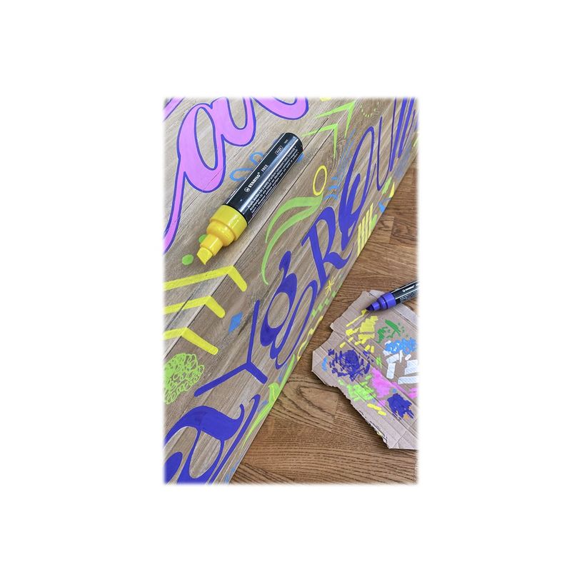 4006381615167-STABILO FREE T800C Seaside - 5 Marqueurs - permanent - rose, bleu cobalt, vert clair, jaune, pourpre - opaque - encre acrylique 