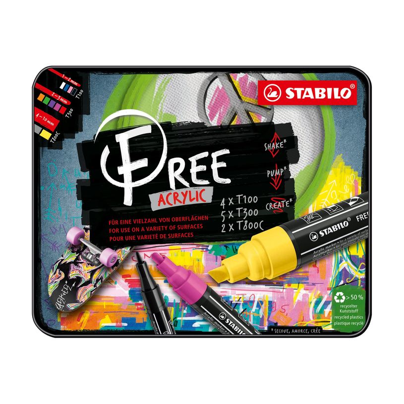 4006381615198-STABILO FREE INITIATION - 11 Marqueurs - permanent - couleurs assorties - opaque - encre a-P_405234770_1-7