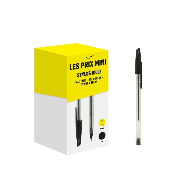 3539012005354-Les Prix Mini - 50 Stylos bille noir - pointe conique de 1 mm  -P_405234816_1-0