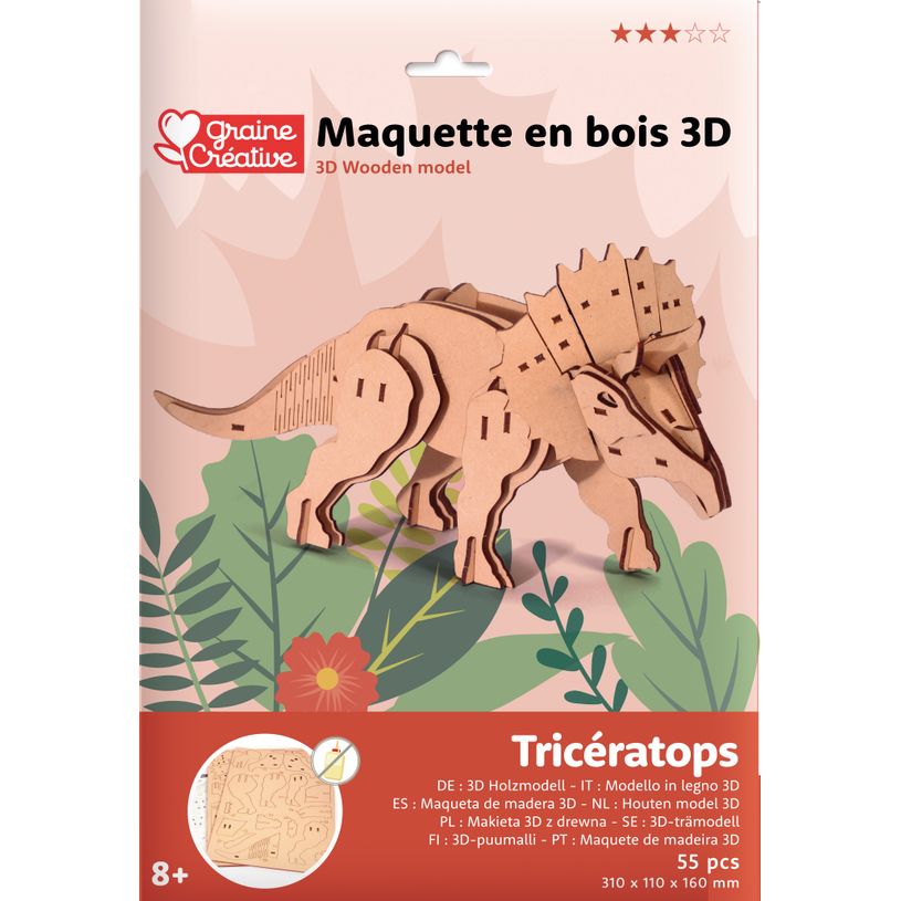 3532436509354-Maquette bois 3D - Triceratops - 55 pièces--0