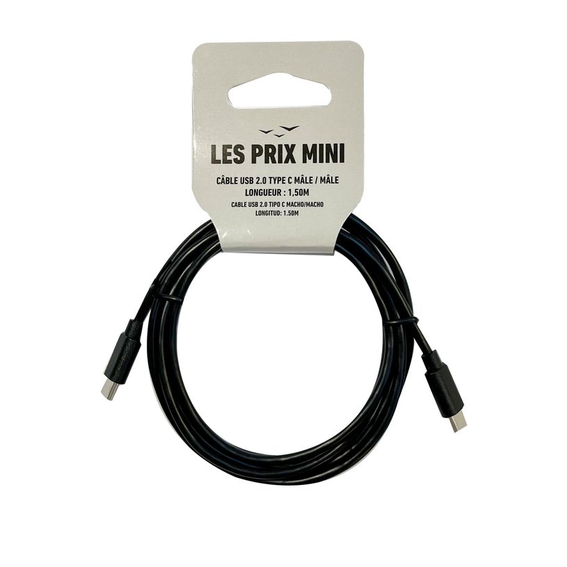 3700224771676-Cable USB 2.0 Type-C - 1,5 m - noir - LES PRIX MINI--0